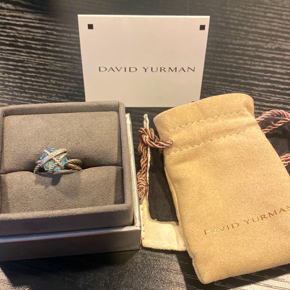 David Yurman Cable Wrap Ring in Sterling Silver with Blue Topaz stone